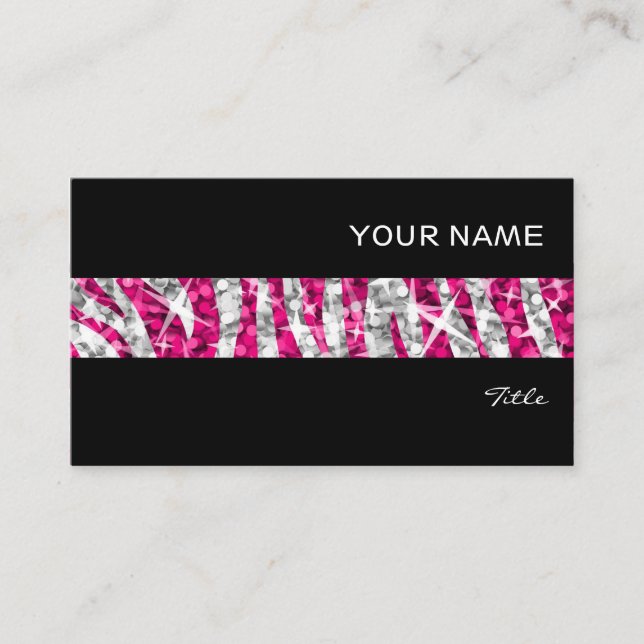 Glitz Zebra Pink Stripe Visitenkarte schwarz (Vorderseite)