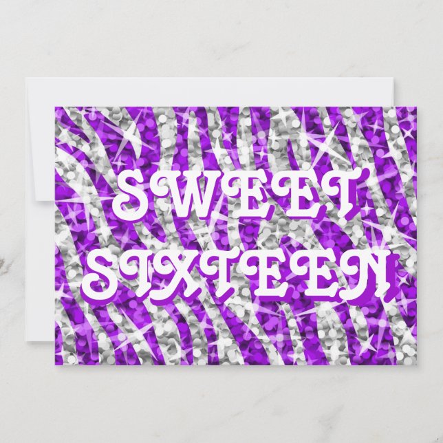 Glitz Zebra Purple invitation "Sweet sixteen" (Devant)
