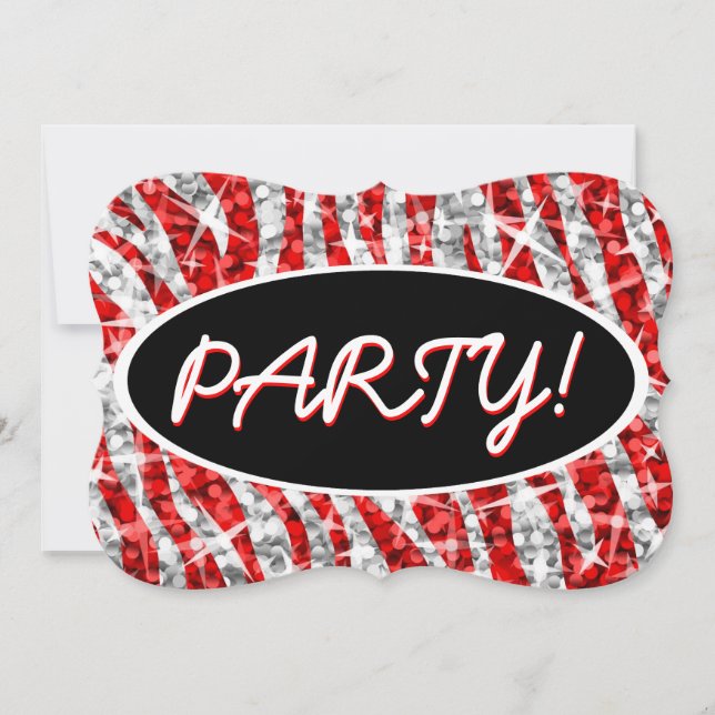 Glitz Zebra Red 'Party', schwarze ovale Klammer Einladung (Vorderseite)