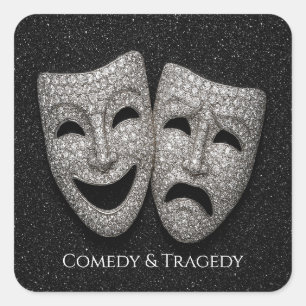 Glitzende Comedy- und Tragödien-Drama-Maske Quadratischer Aufkleber