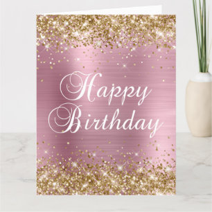 Glitzende goldene hellrosa Folie großes Happy Birt Karte