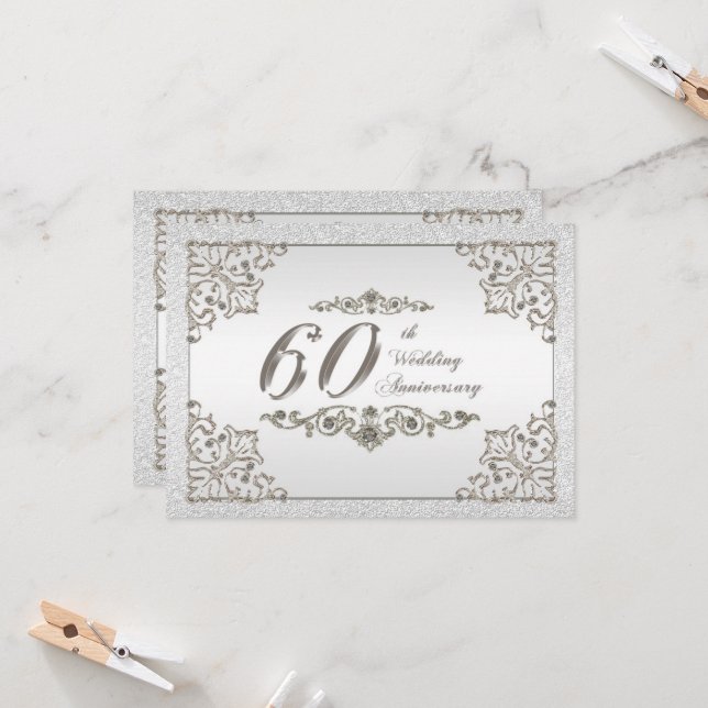 Glitzer 60. Hochzeitstag Einladungskarte (Vorderseite/Rückseite Beispiel)