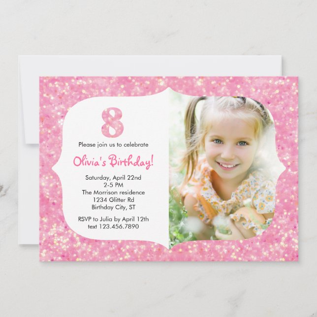 Glitzer acht Geburtstags-Einladung Einladung (Vorderseite)