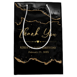 Glitzer Agate Birthday für Black and Gold Imitats Mittlere Geschenktüte