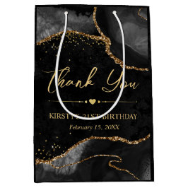 Glitzer Agate Birthday für Black and Gold Imitats Mittlere Geschenktüte