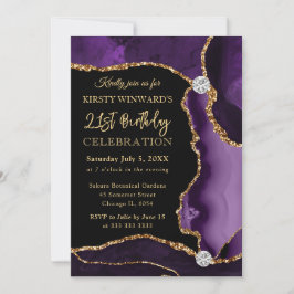 Glitzer Agate Birthday für lila Imitate Einladung