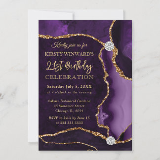 Glitzer Agate Birthday für lila Imitate Einladung