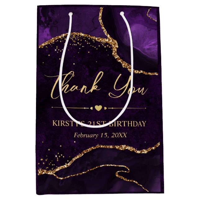 Glitzer Agate Birthday für lila Imitate Mittlere Geschenktüte (Vorderseite)