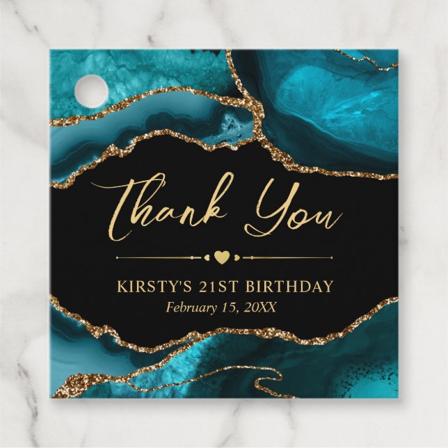 Glitzer Agate Birthday Party für aquamarine Imitat Geschenkanhänger (Vorderseite)