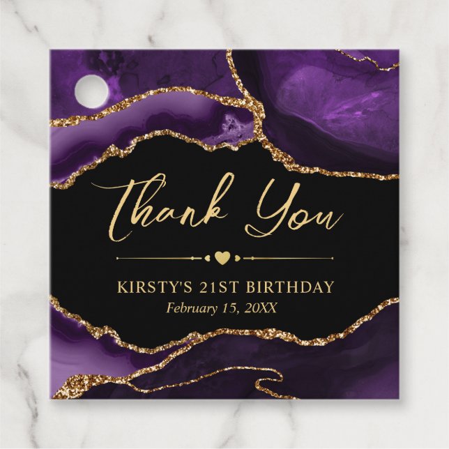 Glitzer Agate Birthday Party für lila Imitate Geschenkanhänger (Vorderseite)