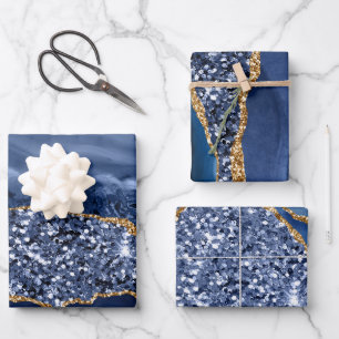 Glitzer Agate für blaue und goldene Imitate Geschenkpapier Set