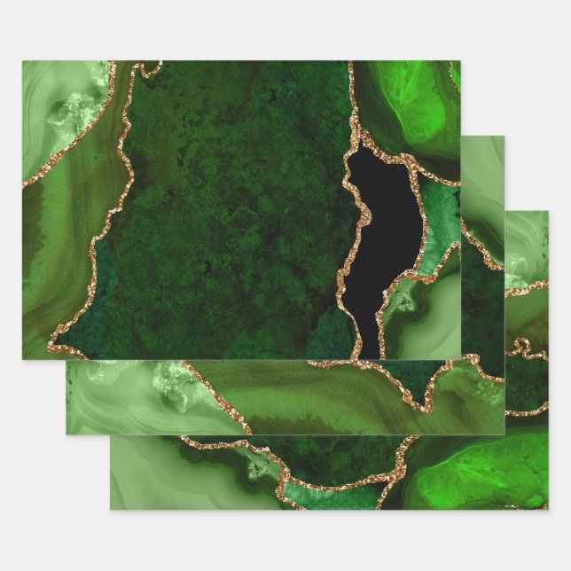Glitzer Agate für Green und Gold Imitate Geschenkpapier Set (Set)