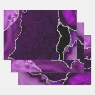 Glitzer Agate für lila und Silber-Imitate Geschenkpapier Set