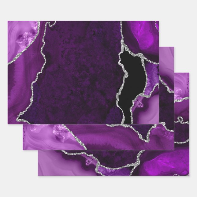 Glitzer Agate für lila und Silber-Imitate Geschenkpapier Set (Set)