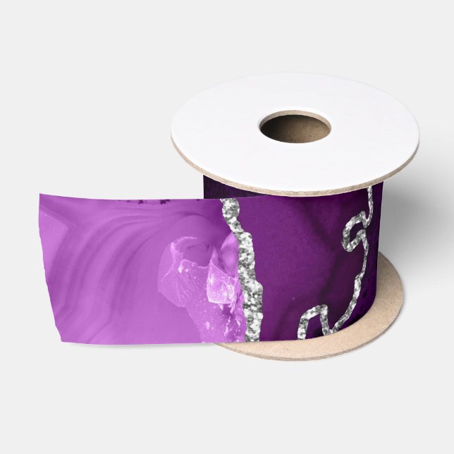 Glitzer Agate für lila und Silber-Imitate Satinband (Spule)