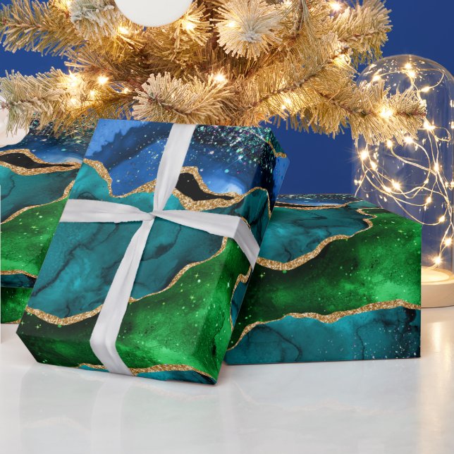 Glitzer Agate, Imitat für blaue und grüne Pfauenbä Geschenkpapier (Feiertage)