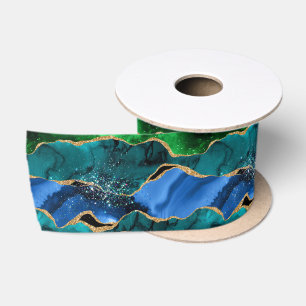 Glitzer Agate, Imitat für blaue und grüne Pfauenbä Satinband