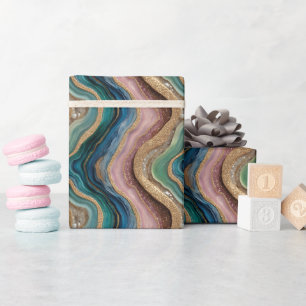 Glitzer Agate Pink Aquamarin Wrapping Paper Roll Geschenkpapier