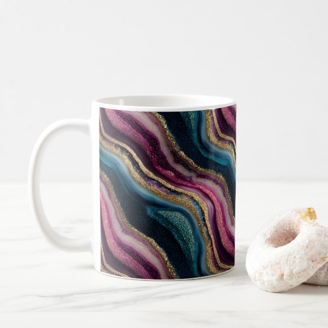 Glitzer Agate Pink Cyan Kaffee Tasse (Mit Donut)