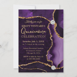 Glitzer Agate Quinceanera für lila Imitate Einladung