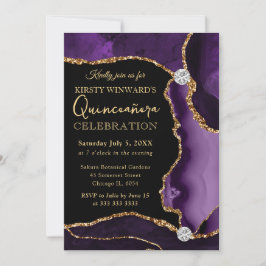 Glitzer Agate Quinceanera für lila Imitate Einladung