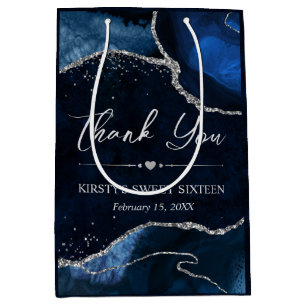 Glitzer Agate Sweet 16 Blau und Silber Imitate Mittlere Geschenktüte