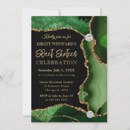 Glitzer Agate Sweet 16 Imitat Green und Gold 16 Einladung