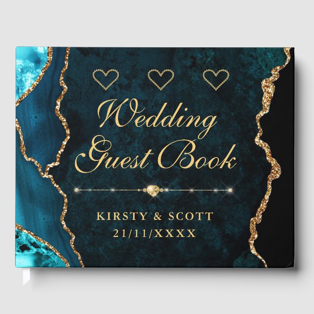 Glitzer Agate Wedding Gästebuch für aquamarine Imi (Vorderseite)