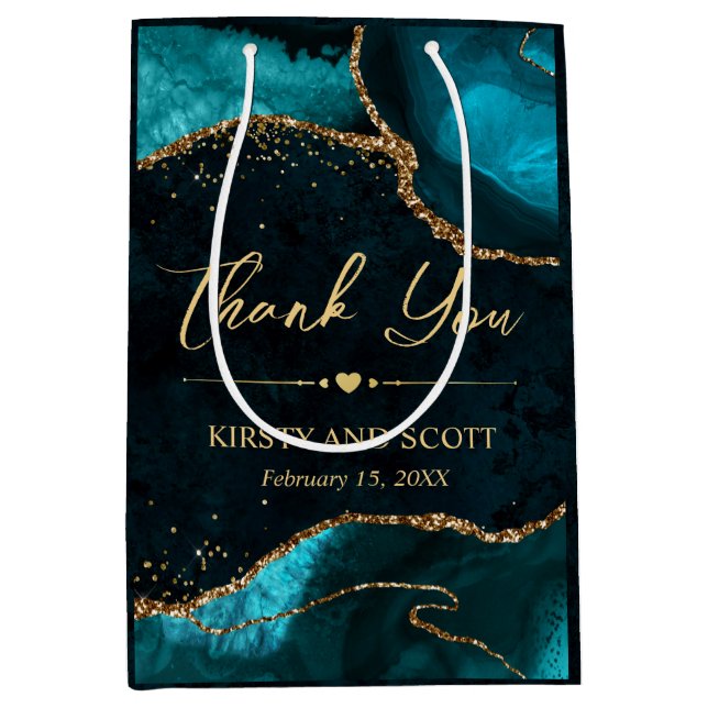 Glitzer Agate Wedding mit aquamarinen und Gold Imi Mittlere Geschenktüte (Vorderseite)