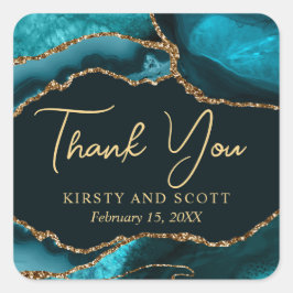 Glitzer Agate Wedding mit aquamarinen und Gold Imi Quadratischer Aufkleber