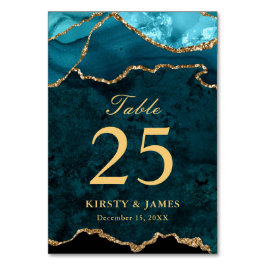 Glitzer Agate Wedding mit aquamarinen und Gold Imi Tischnummer