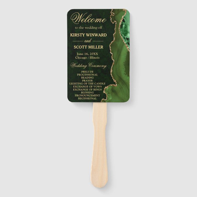 Glitzer Agate Wedding Program für Green und Gold I Fächer (Vorderseite)