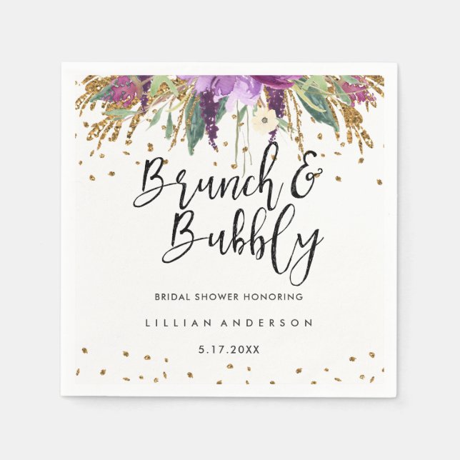 Glitzer Amethyst Brunch und Bubbly Brautparty Serviette (Vorderseite)