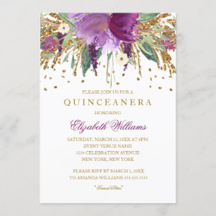 Glitzer Amethyst Quinceanera Einladung