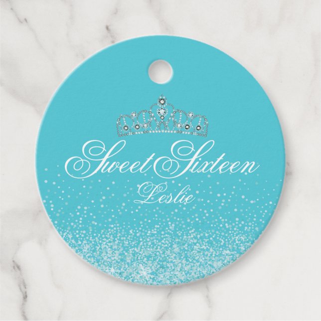 Glitzer Aqua, Süß 16 Geschenkanhänger (Vorderseite)