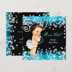 Glitzer Aquamarin Blue Black Girl Baby Dusche Brün Einladung