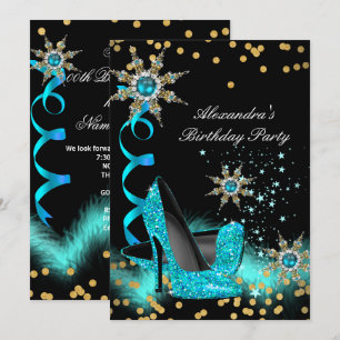 Glitzer Aquamarin Blue High Heels Black Birthday P Einladung