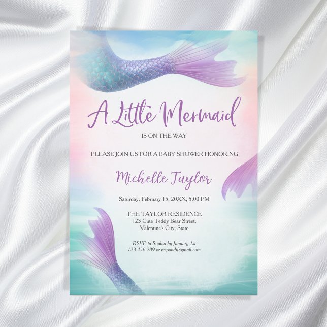Glitzer Aquamarin Little Mermaid Summer Girl Baby Einladung (little mermaid baby shower)