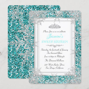 Glitzer Aquamarin Silver Winter Wonderland Sweet 1 Einladung