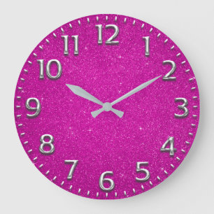 Glitzer-arabische Zahl-Metallgraues pinkfarbenes Große Wanduhr
