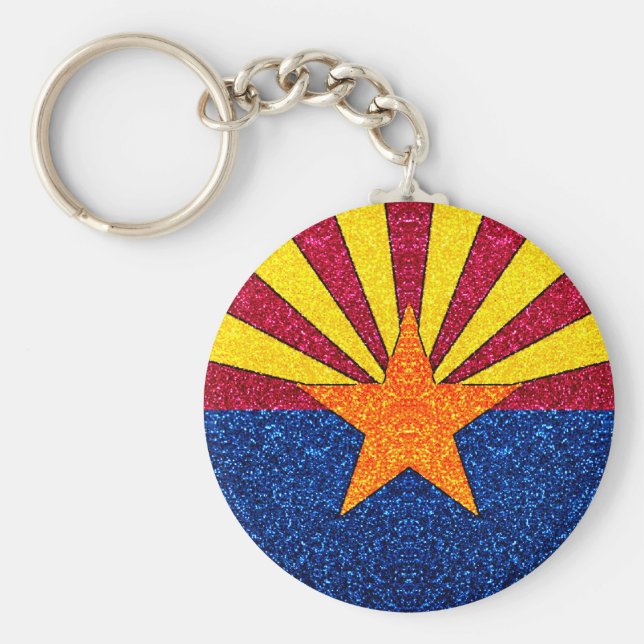 Glitzer Arizona Fahne rund Schlüsselanhänger (Vorne)