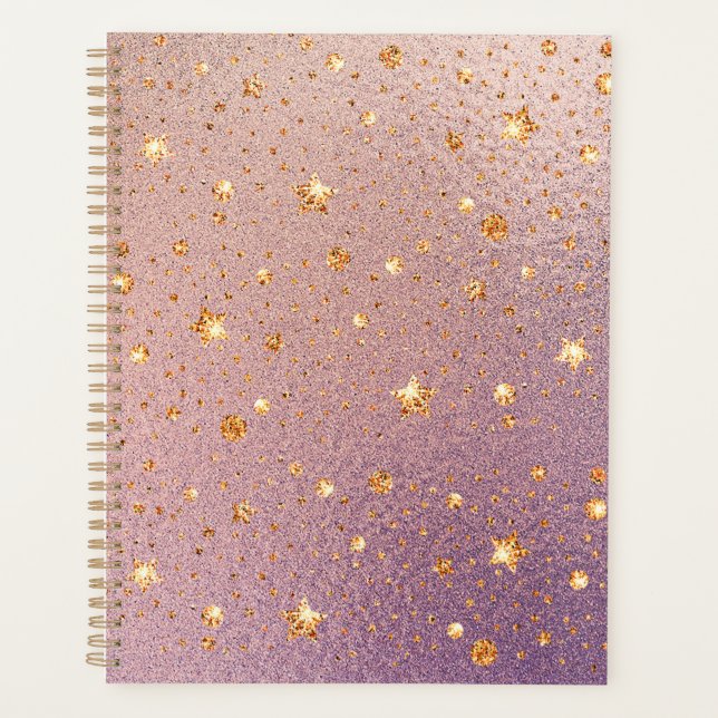 Glitzer auf Rose Gold und Lila Foil Textur Planer (Vorderseite)