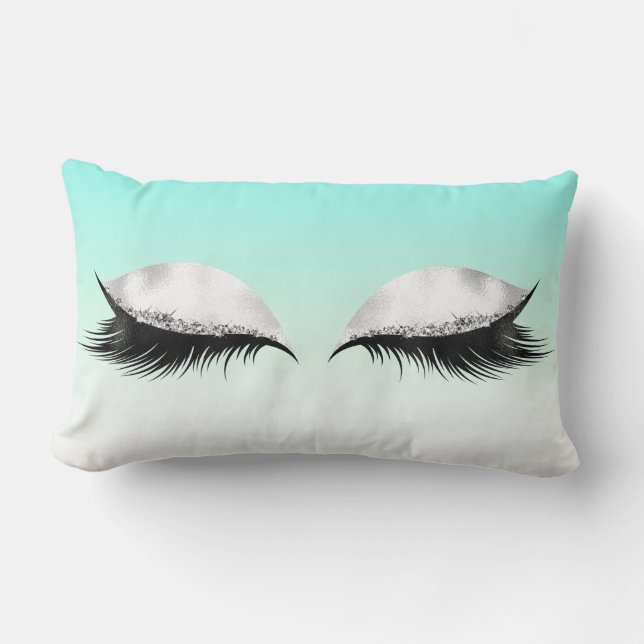 Glitzer Augen Makeup Lashes Türkis Pastel Ombre Lendenkissen (Vorderseite)