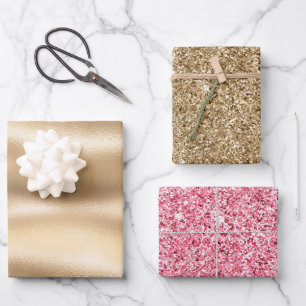 Glitzer aus Gold und Rosa Geschenkpapier Set