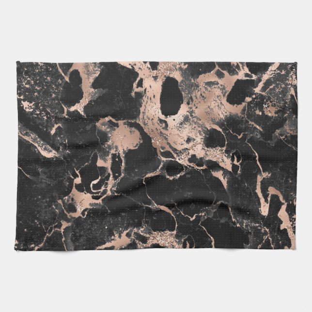 Glitzer aus schwarzem Marmor Rose Gold Geschirrtuch (Horizontal)