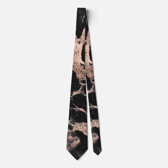 Glitzer aus schwarzem Marmor Rose Gold Krawatte (Vorderseite)
