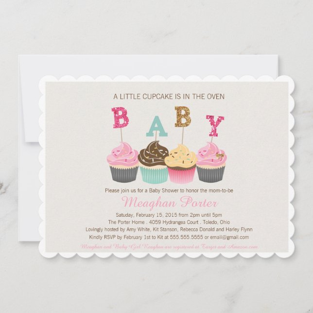 Glitzer Baby Dusche Einladung - Kuchendusche (Vorderseite)