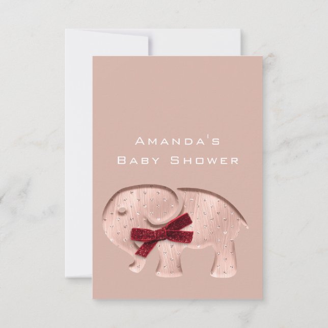 Glitzer Baby Dusche Rose Moderne Elephant Red Einladung (Rückseite)