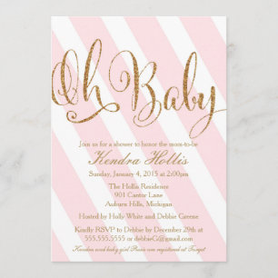 Glitzer Babydusche Einladung - Rosa Streifen