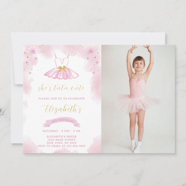 Glitzer Ballerina Geburtstagseinladung mit Foto Einladung (Vorderseite)